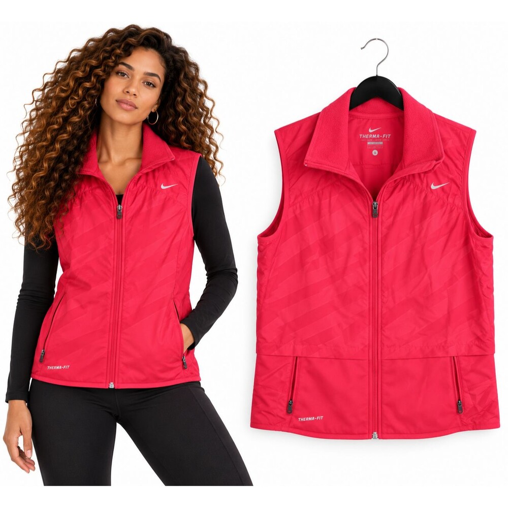 Nike Therma FIT Fleece Running Vest Size Large Pink Pockets Womens